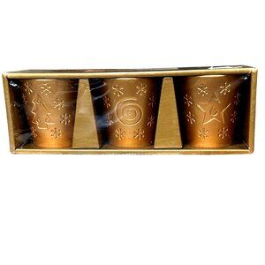 Set Of 3 Ceramic Filled Candles Gold Holiday Embossed Star Tree Swirl New In Box